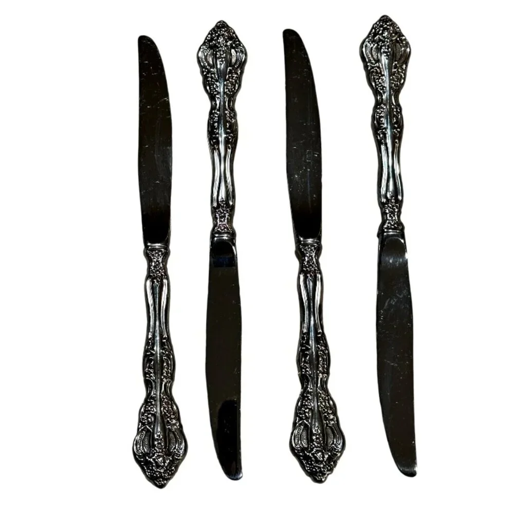 Set of 4 Oneida Stainless MICHELANGELO Heirloom Dinner Knife Knives Glossy Mint!